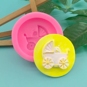 Silicone Baby Stroller Cake Mold DIY Fondant Chocolate Baking Tool Pink Round Stroller Pattern Decoration Tool For Kitchen
