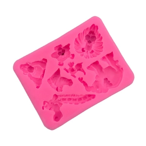 Pink silicone mold featuring various animal shapes like monkey lion and tiger for DIY crafts
