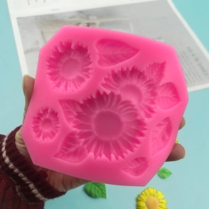 Daisy and sunflower silicone mold with leaves for chocolate fondant and DIY crafts