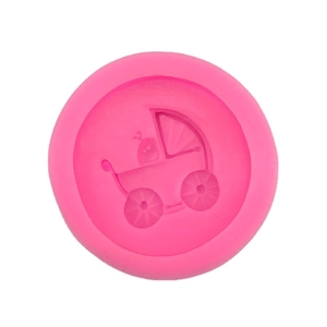 Pink silicone mold featuring baby stroller design for DIY fondant cakes and chocolate making