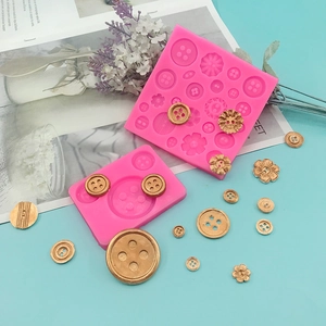 Pink silicone button mold for chocolate and fondant cake baking tools with floral patterns