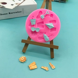 Summer Beach Theme Silicone Mold Sunglasses Flip Flops Sun Water Bucket Pattern Fondant Cake Decoration DIY Plaster Mold