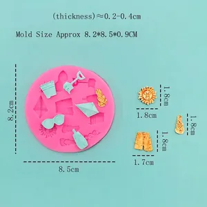 Summer beach theme silicone mold for fondant decorations with sunglasses and bucket shapes