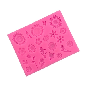 Moule en silicone rose avec motifs de tulipes marguerites et tournesols pour gâteaux