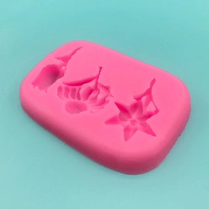 Pink silicone mold with tulip lily flower cavities for DIY fondant cake chocolate