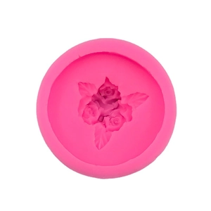 Pink silicone rose flower mold for fondant, chocolate and baking with three roses