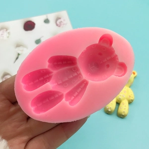 Pink teddy bear silicone mold for DIY chocolate cake and plaster crafts with yellow bear