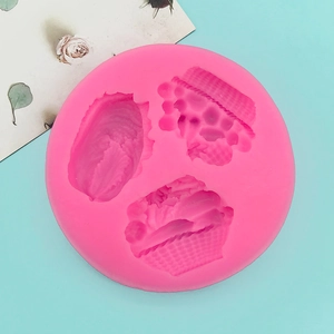 Detailed pink silicone mold for DIY fondant cupcakes and leaf decorations