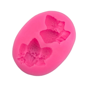 Pink silicone strawberry mold for fondant and chocolate with detailed leaf textures