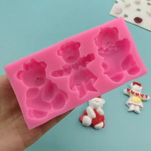 DIY pink silicone mold with 3 cartoon bear cavities for chocolate and resin crafts