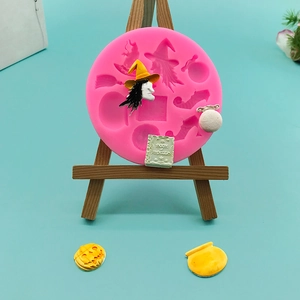 Halloween Silicone Mold Witch Pumpkin Wizard Hat Broom Fondant Chocolate Cake Decorating DIY Handmade Baking Tool Pink