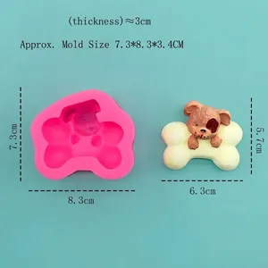 Puppy with bone DIY silicone mold for cake decorating and handmade plaster crafts