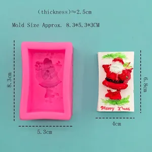 Pink silicone 3D Santa Claus mold with Merry Christmas relief for baking and soap making