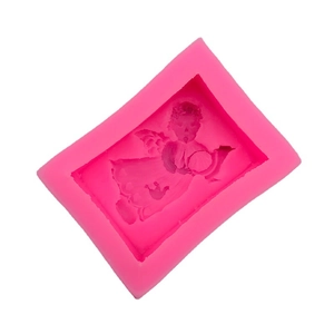 3D angel silicone mold in bright pink for chocolate fondant and DIY baking craft decoration