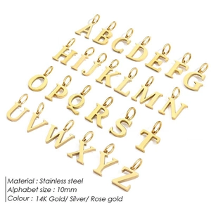 Set aus 26 mit 14K Gold beschichteten Edelstahl-Buchstabenanhängern für DIY-Schmuck, 10mm