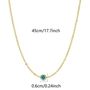 Detail view of 45cm gold chain with 0.6cm round blue gemstone pendant dimensions