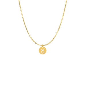 Close-up of golden stainless steel Taurus zodiac pendant with hollowed-out disc design