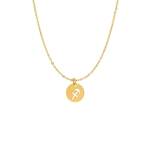 Golden stainless steel Sagittarius zodiac pendant necklace with hollow circular design