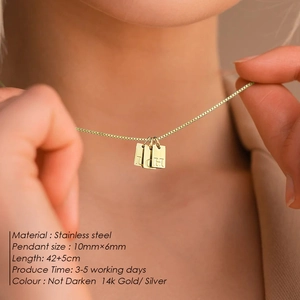 Custom 14K gold plated stainless steel square pendant necklace with engraved LCH letters