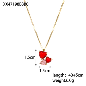 Three heart-shaped zircon pendant necklace in gold-plated steel with 40+5cm adjustable chain