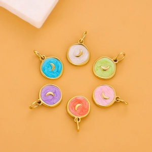 Set of six colorful round star and moon enamel charms for DIY earring and necklace making