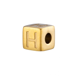 Golden 14K plated cube bead featuring engraved letter H for DIY jewelry making
