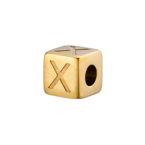 14K gold plated stainless steel cube bead with letter X for DIY jewelry making