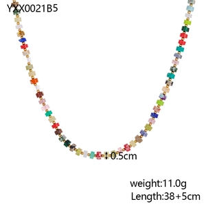 Colorful retro beaded choker necklace with vibrant square beads and golden spacers