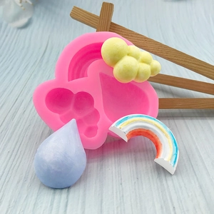 DIY Silicone Cake Mold Cloud Rainbow Raindrop Shape Fondant Chocolate Mold Baking Tools For Kitchen Craft Pink Color