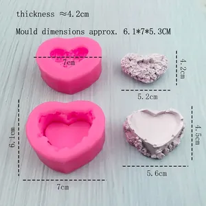 Pink heart silicone mold with rose textures for DIY candle making and plaster crafts