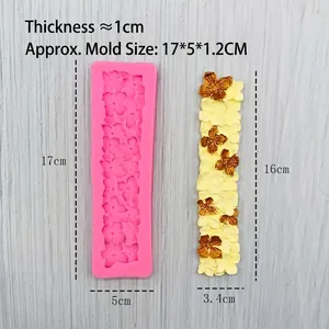 Pink silicone clover flower border mold for cake decorating and fondant 17x5x1.2cm