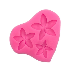 Pink heart-shaped silicone mold with three sizes of plumeria flower patterns for DIY baking