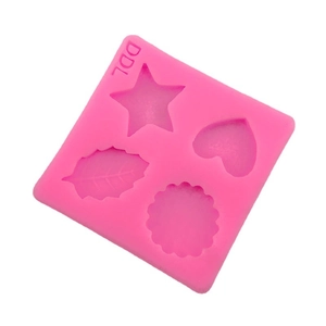 Stampo in silicone rosa con forme a stella cuore e foglia per dolci e fondant