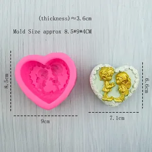 3D sister heart silicone mold for handmade soap and gypsum crafts 8.5x9x4cm size