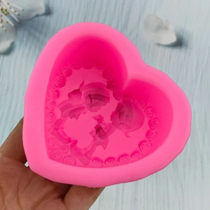 3D heart silicone mold for soap and baking with detailed rose flower textures