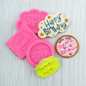 Pink silicone Happy Birthday fondant mold set for DIY cake chocolate baking and crafts