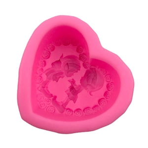 3D heart shaped silicone mold with rose flower embossing for DIY soap and resin crafts