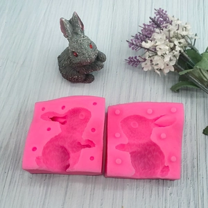 3D rabbit silicone mold for pudding mousse with realistic grey bunny model on wood