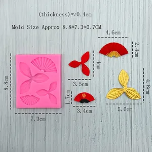 Pink silicone mold for Chinese fan and leaf shapes for fondant and cake decorating