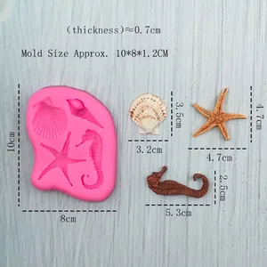 Silicone sea creature molds with starfish, seahorse, and shell for fondant cake decor