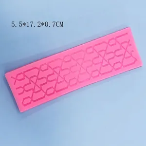 Pink rectangular lace silicone mold with geometric lattice pattern for fondant and cakes