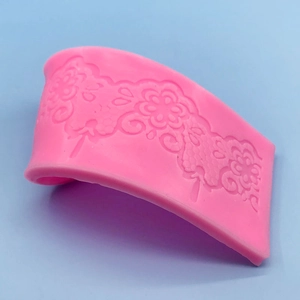 Pink silicone flower lace fondant mold for DIY cake decoration and baking tool