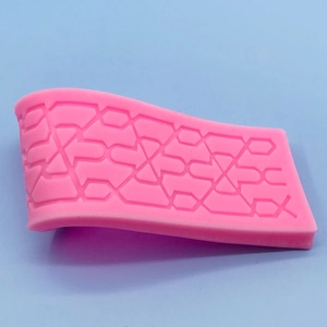 Pink flexible silicone fondant mold with geometric pattern for DIY cake lace decoration