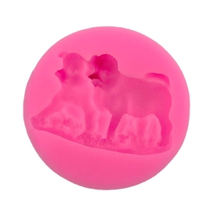 Pink silicone mold featuring two realistic sitting pug or bulldog figures for DIY cakes