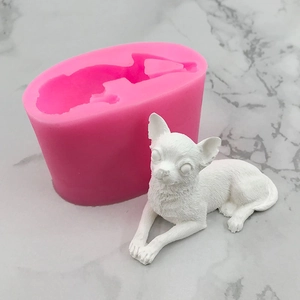 3D Chihuahua dog silicone mold for handmade cakes and resin art on marble background