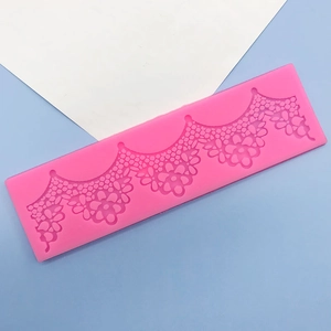 Long Strip Silicone Lace Flower Border Fondant Cake Mold Embossed Chocolate Side Decoration DIY Baking Tools Pink