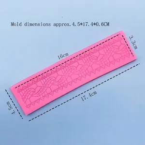 Pink silicone lace border mold for cake decoration with geometric patterns 17.4x4.5cm