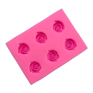 6-cavity rose flower silicone mold for chocolate lollipops and baking in pink finish