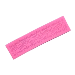Pink rectangular silicone lace mold for fondant cake borders and DIY baking decor