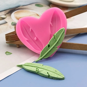 Heart Shaped Feather Silicone Mold For Chocolate Fondant Cake Decorating Leaf Cookie Baking DIY Tool Pink Silicone Molds